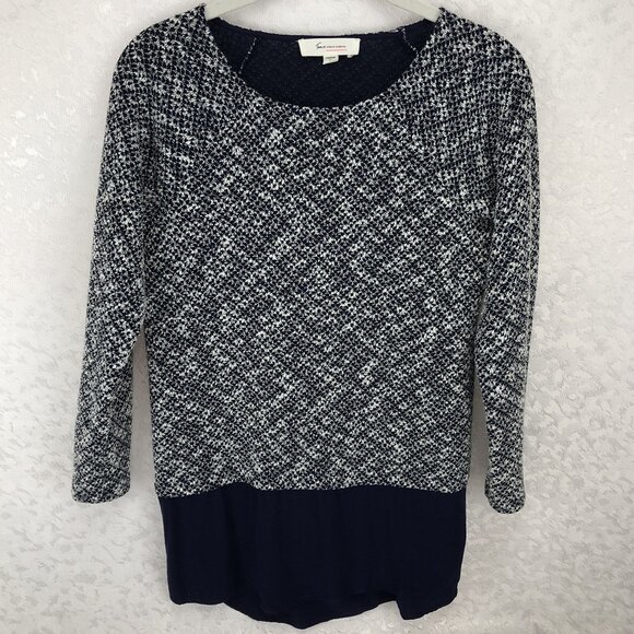 Two by Vince Camuto Navy Blue and White Layered-Look Long Sleeve Tunic Top - Picture 1 of 12